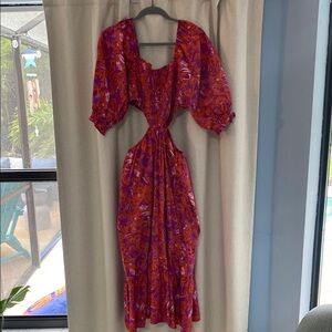 Elegant Red Floral Dress with cutouts